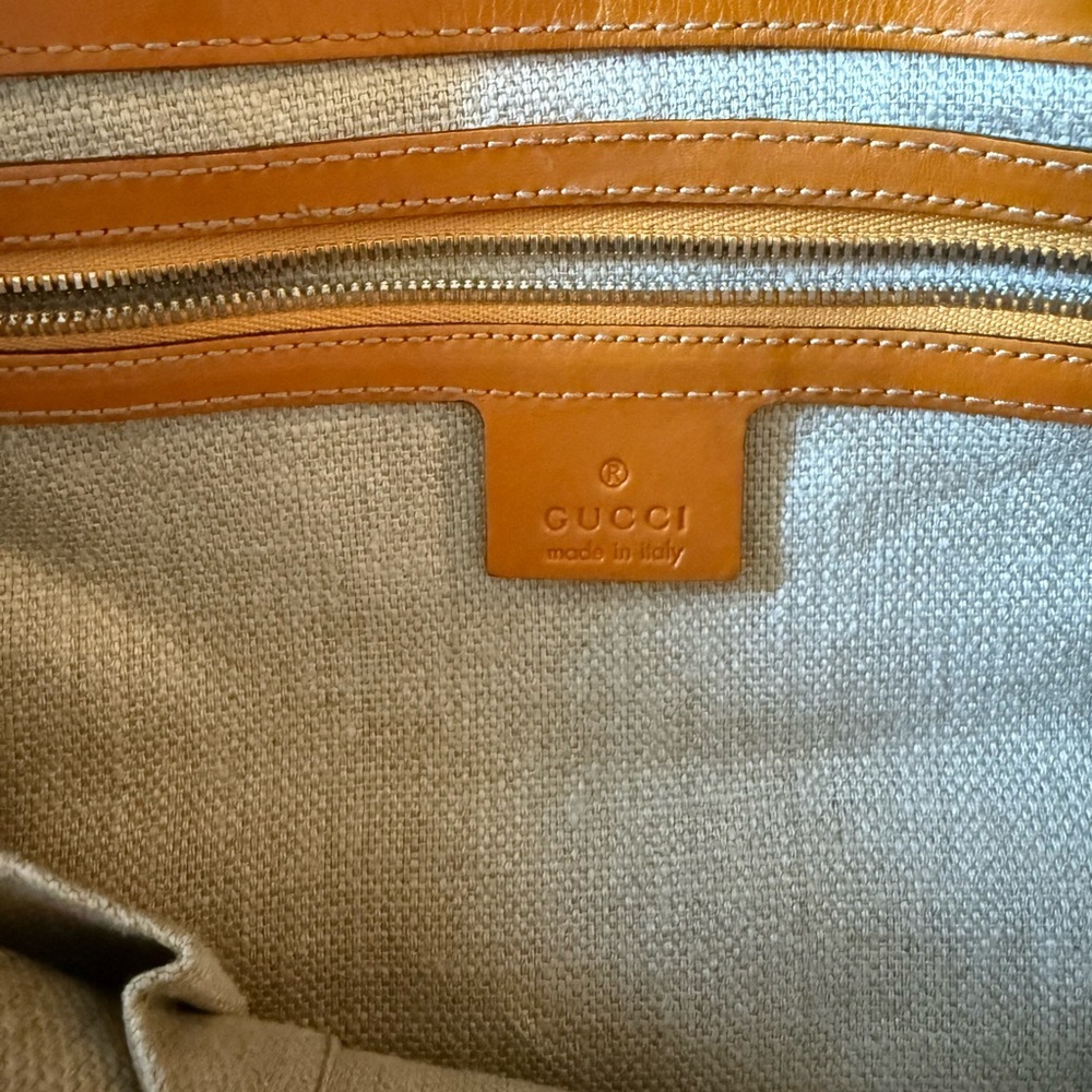 Vintage Gucci Canvas & Leather Tote | Luxury Two-Tone Statement Bag - Picture 7 of 8